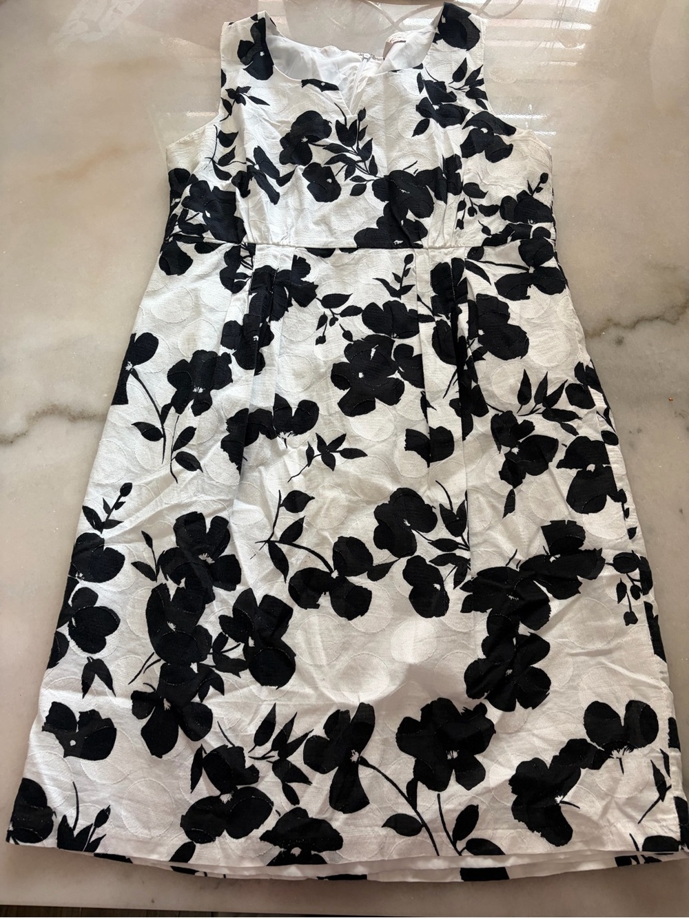 Black & White Floral Sleeveless Fit-and-Flare Dress
